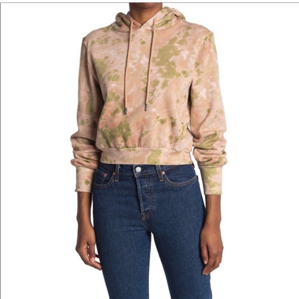AFRM Hoodie Tie Dye Sweatshirt Cropped Long Sleeve Blush Olive